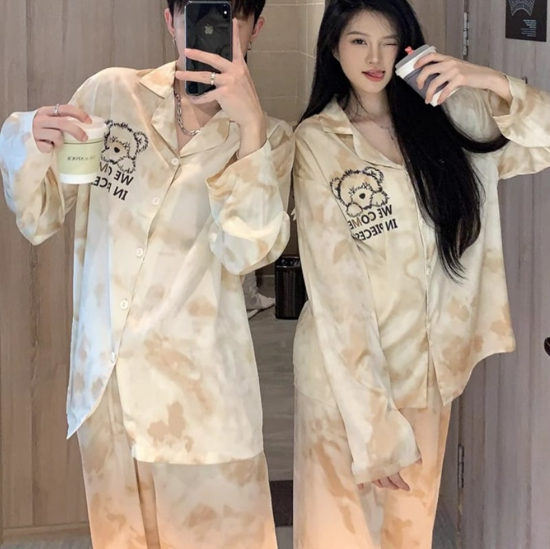 2 Pcs Women 's Long Sleeve Couple Pajamas XL 493024