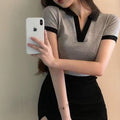 Women's Short Sleeve Colorblock/ Stitching Color T-Shirts  - 384422