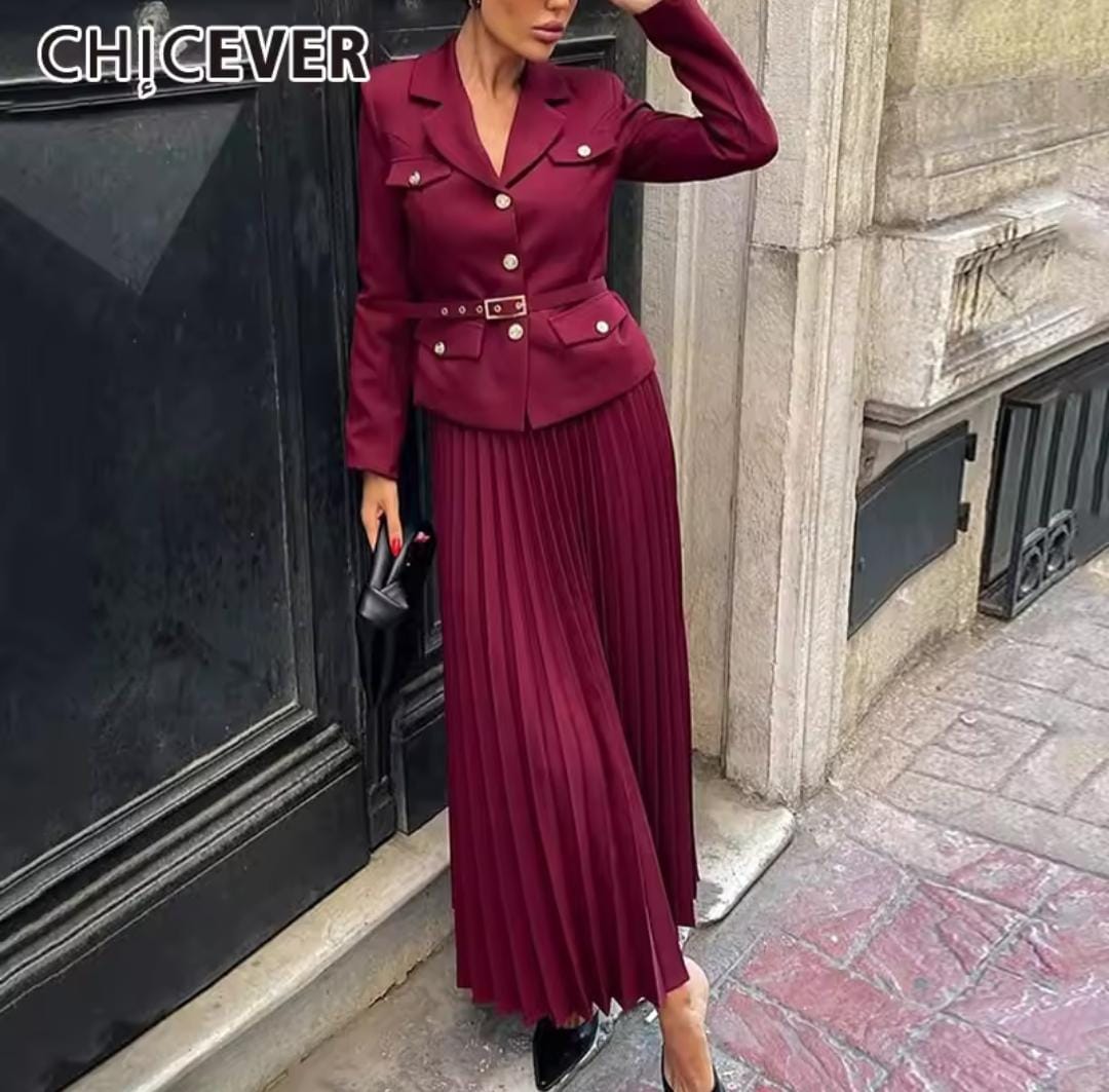 Women Solid Luxury Long Sleeve Maxi Skirt Suit B-365114