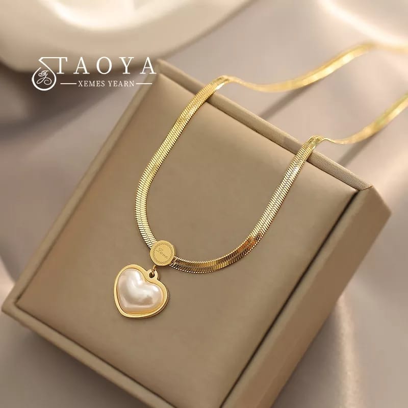 Non Fading Necklace 2023 New Pearl Heart Pendant Stainless Steel Necklace Model-10 - Tuzzut.com Qatar Online Shopping