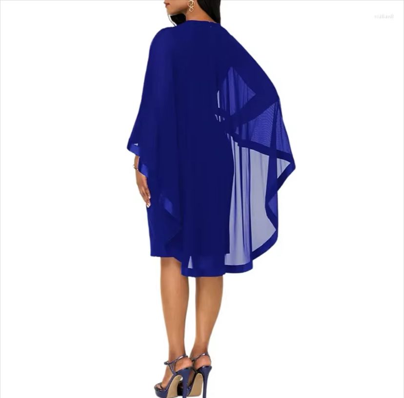 Cape Sleeve Round Neck Dress Formal Wedding Ladies Party Wear 489753 M Cape Sleeve Round Neck Dress Formal Wedding Ladies Party Wear 489753 M