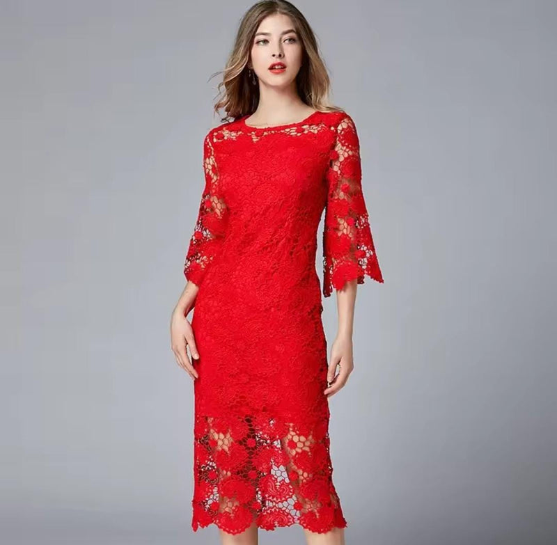 Women Long Lace Summer Sexy Hollow Out Party Dress    S5159795 - TUZZUT Qatar Online Shopping