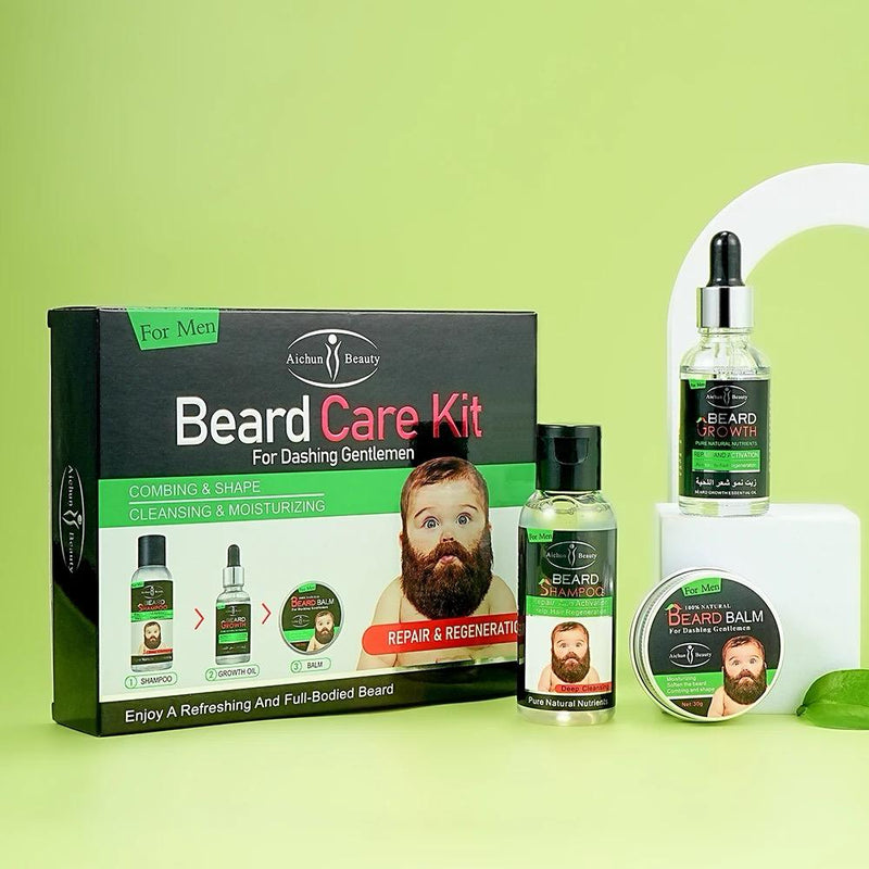 Aichun Beauty Black Beard Grow Oil Set Promotes Growth & Repair Damaged Beard Clean Moisturizing Beard Care Kit for Men - TUZZUT Qatar Online Shopping