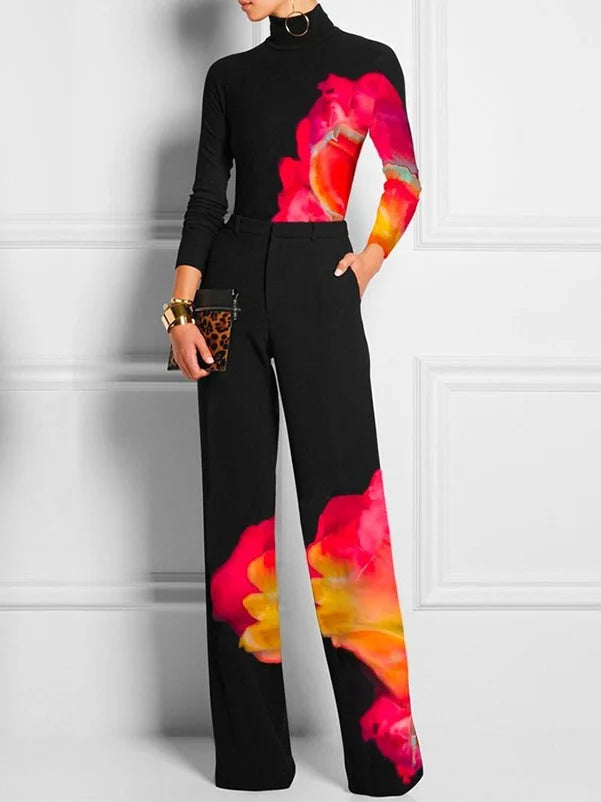 Long Sleeves Skinny Contrast Color Printed High Neck T-Shirts XL 132184 Long Sleeves Skinny Contrast Color Printed High Neck T-Shirts XL 132184