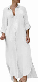 Solid Button Down Loose Shirt Dress For Women 58746 - TUZZUT Qatar Online Shopping