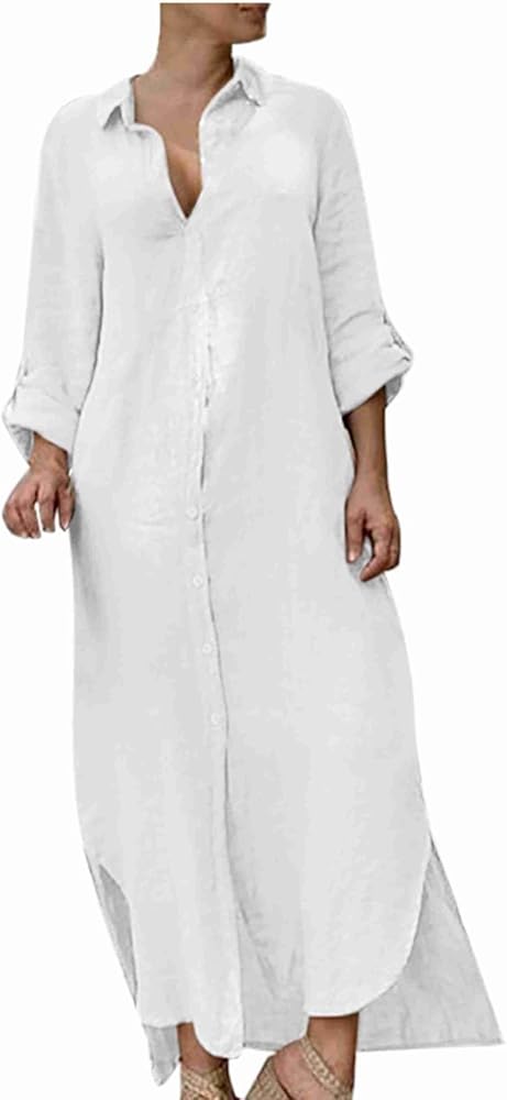 Solid Button Down Loose Shirt Dress For Women 58746 Solid Button Down Loose Shirt Dress For Women 58746