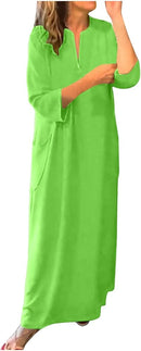 Women Summer Fall Casual Maxi Dress Loose Pockets Half Sleeve Solid Color Long Dresses Notch V Neck Homewear Outfits     B233265 - TUZZUT Qatar Online Shopping