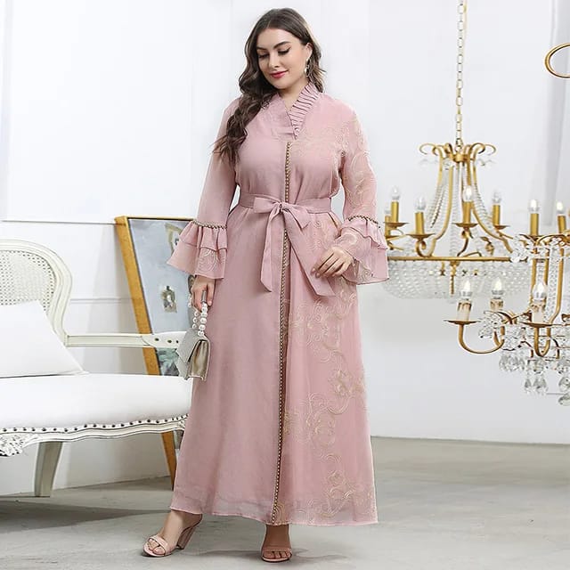 Women's Plus Size European and American temperament large swing type pink long large size dress X4615631 - Tuzzut.com Qatar Online Shopping