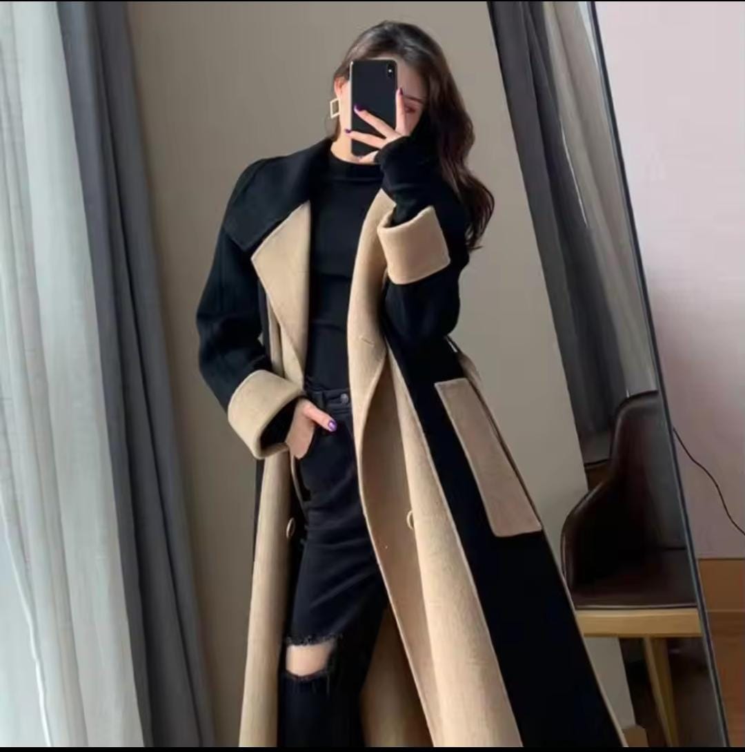 Women's Color Matching Double Breasted Mid-Length Winter Coat S4578965 2XL Women's Color Matching Double Breasted Mid-Length Winter Coat S4578965 2XL