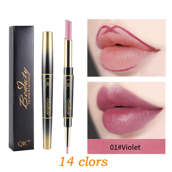 QIC 2In1 High-quality Pen Lips Matte Waterproof Long Lasting Permanent Lipstick Lipstick with A Contour Pencil Makeup Cosmetics - Tuzzut.com Qatar Online Shopping