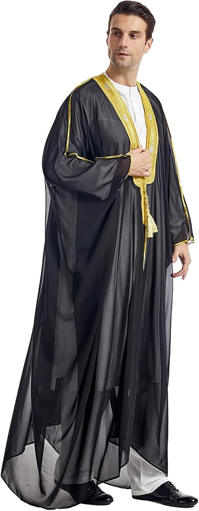 GladThink Muslim Arab Men's Chiffon Outerwear Thobe Thobe Thawb Caftan Dishdasha B300666 GladThink Muslim Arab Men's Chiffon Outerwear Thobe Thobe Thawb Caftan Dishdasha B300666