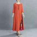 Women's Fashion Print Round Neck Long Dress     B-160038 - TUZZUT Qatar Online Shopping