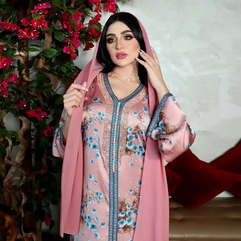 Caftan Muslim Abaya Women's Long Dress Printed Evening Party Maxi Robe Middle East Islamic Jalabiya Turkey Jilbab Dubai Fashion XL S4538139 - Tuzzut.com Qatar Online Shopping
