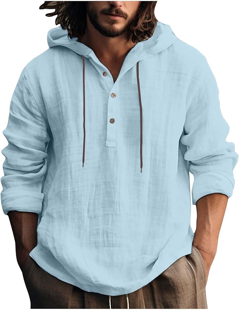 Hoodies for Men, Long Sleeve Hooded Casual Shirts Button Neck Pullover Top HD0220 Hoodies for Men, Long Sleeve Hooded Casual Shirts Button Neck Pullover Top HD0220