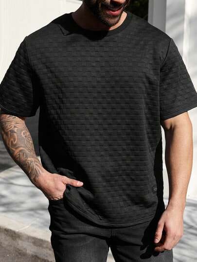 Manfinity Homme Plus Size Men's Casual Plain Textured Short Sleeve T-Shirt S3295004 Manfinity Homme Plus Size Men's Casual Plain Textured Short Sleeve T-Shirt S3295004