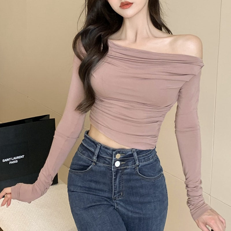 Women's Long Sleeve Solid Color T-Shirts - Free Size - 376784