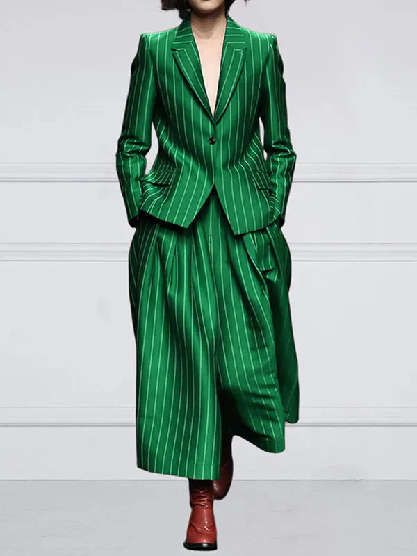 Long Sleeves Loose Striped Notched Collar Blazer Outerwear 171888 Long Sleeves Loose Striped Notched Collar Blazer Outerwear 171888
