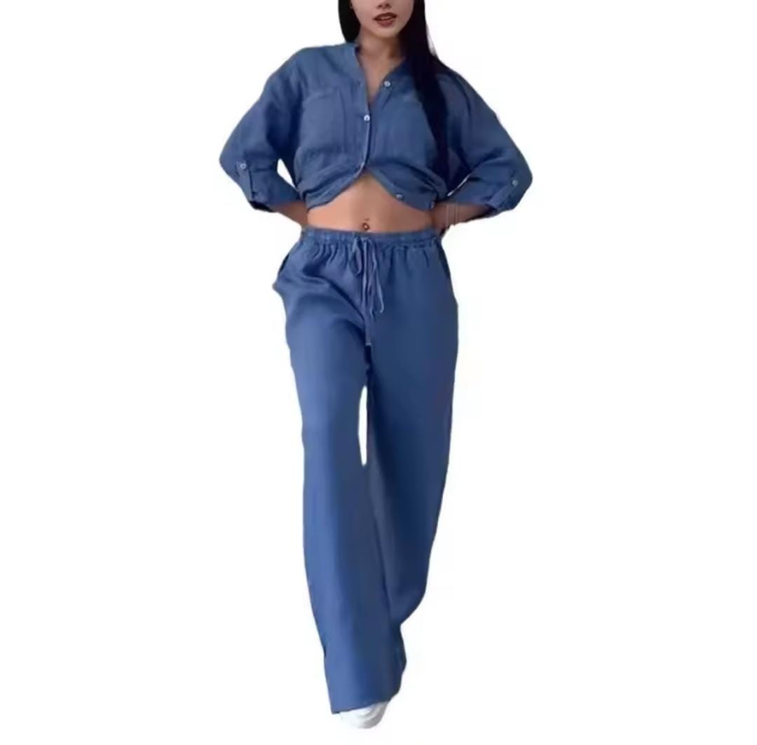 Women Casual 2-piece Set Long Sleeve Single-breasted Shirt And Pants 010388057 Women Casual 2-piece Set Long Sleeve Single-breasted Shirt And Pants 010388057