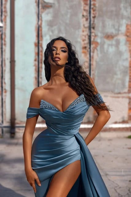 High Quality Satin Made Mermaid High Split Side Evening Party Dress S07172737 High Quality Satin Made Mermaid High Split Side Evening Party Dress S07172737