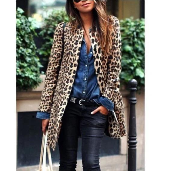 New Women's Leopard Print Sexy Wild Casual Long Trench Coat 005358708 - Tuzzut.com Qatar Online Shopping