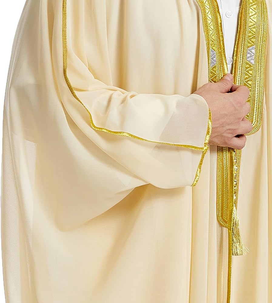 GladThink Muslim Arab Men's Chiffon Outerwear Thobe Thobe Thawb Caftan Dishdasha B300666 GladThink Muslim Arab Men's Chiffon Outerwear Thobe Thobe Thawb Caftan Dishdasha B300666