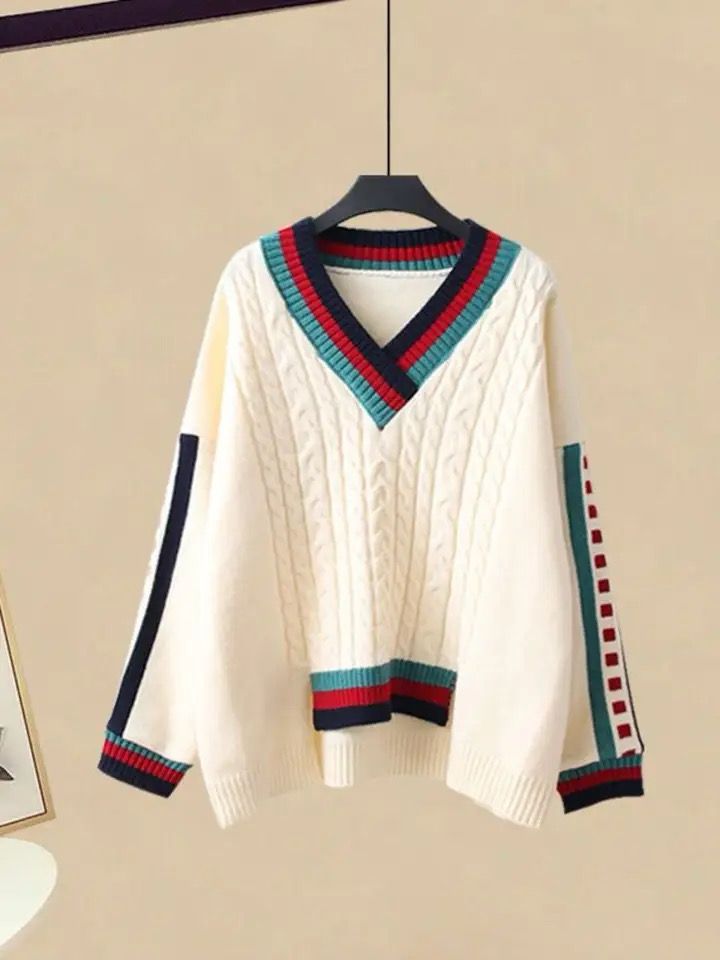 Autumn Winter Piece Sets Women Patchwork Long Sleeve Knitted 3XL S569542 - Tuzzut.com Qatar Online Shopping
