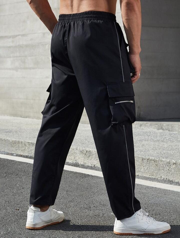 Men Plus Contrast Flap Pocket Waist Pants S45906192 Men Plus Contrast Flap Pocket Waist Pants S45906192