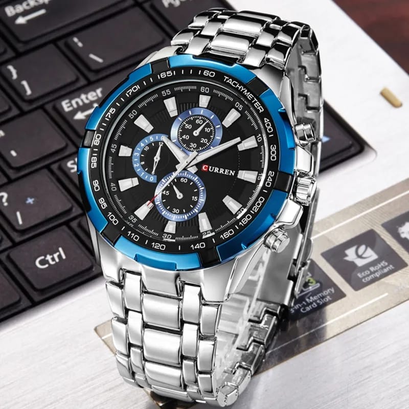 Curren Water Resistant Quartz Stainless Steel Strap Round Chronograph Analog Watch For Men Silver S3658439