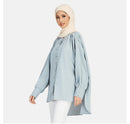 Stand Collar Long Sleeves Single Breasted Open Stitch Pleated Shirts Spring Muslin Women Tops Tees S4334884 - Tuzzut.com Qatar Online Shopping