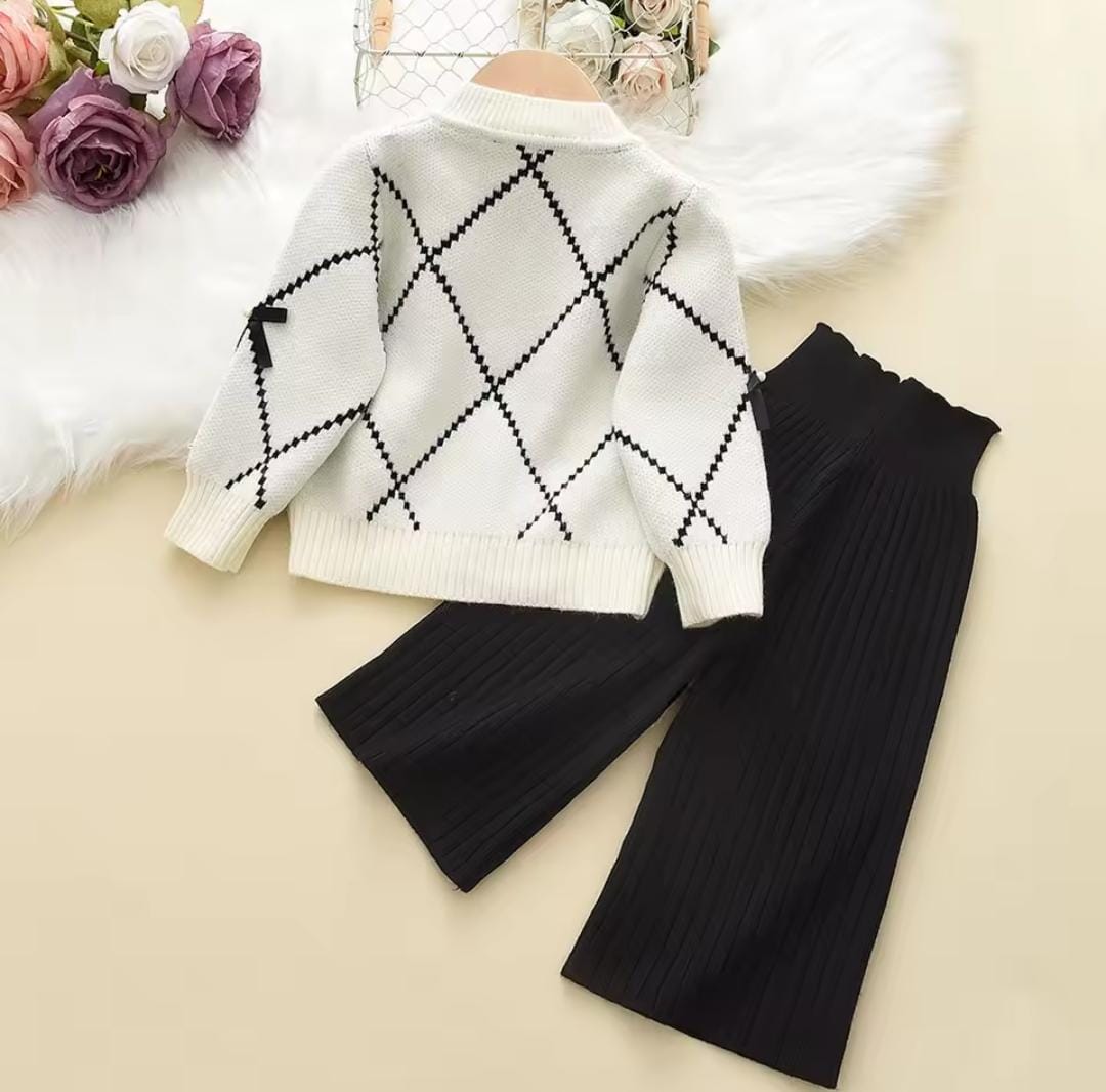 Girls Suit Diamond Bow Cardigan Pants Two-Piece Sets 202409 Girls Suit Diamond Bow Cardigan Pants Two-Piece Sets 202409