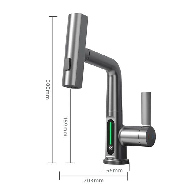 Waterfall Pull Out Kitchen Faucet with Digital Display Hot Cold Mixer Smart Faucet New Gray Style