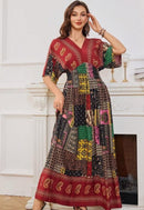 Vintage Bohemian Beach Paisley Floral Midi Dress     S399153 - TUZZUT Qatar Online Shopping