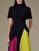 Short Sleeves Contrast Color Stand Collar Maxi Dress 153678 - TUZZUT Qatar Online Shopping