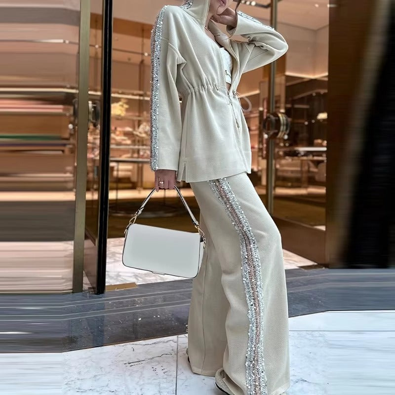 Bright Wire Splicing Top and Loose Pleated Casual Wide-Leg Pant 163576 - TUZZUT Qatar Online Shopping