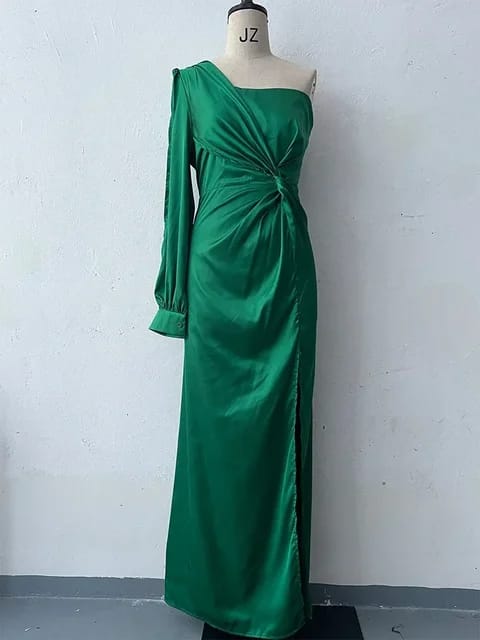 Women's Satin Oblique Collar Fashion Party Dress 118907 Women's Satin Oblique Collar Fashion Party Dress 118907
