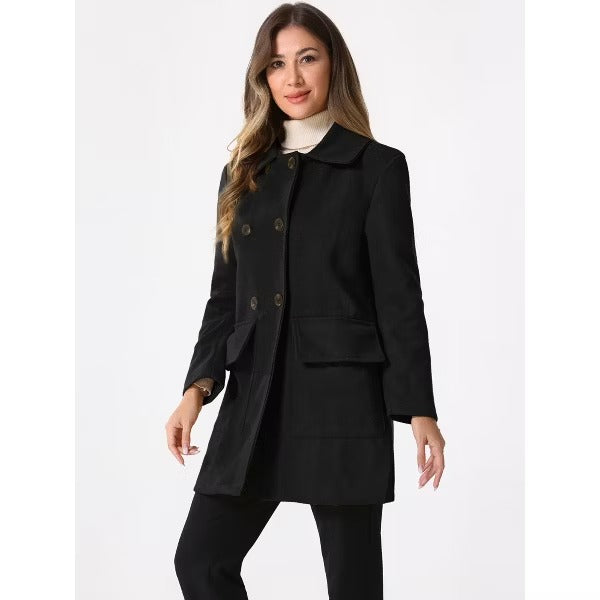 Women's Peter Pan Collar Long Sleeve Double Breasted Classic Winter Outwear 55367 Women's Peter Pan Collar Long Sleeve Double Breasted Classic Winter Outwear 55367