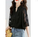 Black Chiffon Blouse for Women - Short Sleeve, Loose Fit, Elegant Summer Top S23845 - TUZZUT Qatar Online Shopping
