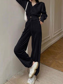 2 Pcs Women's Long Sleeve Solid Color Pants Set S 484859 - TUZZUT Qatar Online Shopping