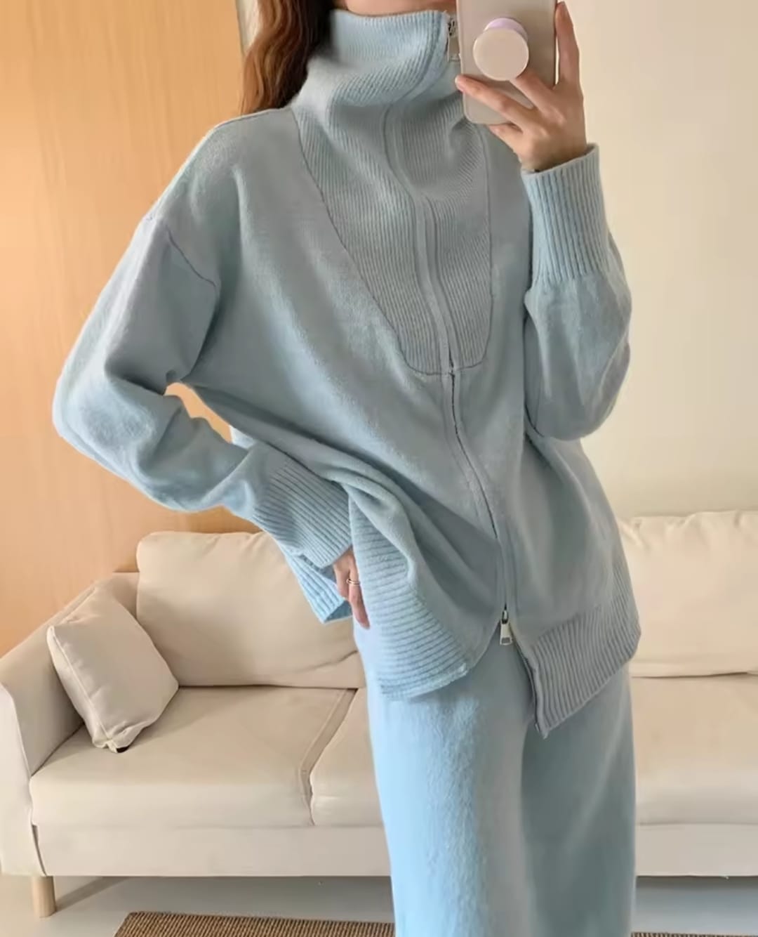 Zip up Cardigan Wide Leg Pants 2 piece Knit Set KS706 Zip up Cardigan Wide Leg Pants 2 piece Knit Set KS706