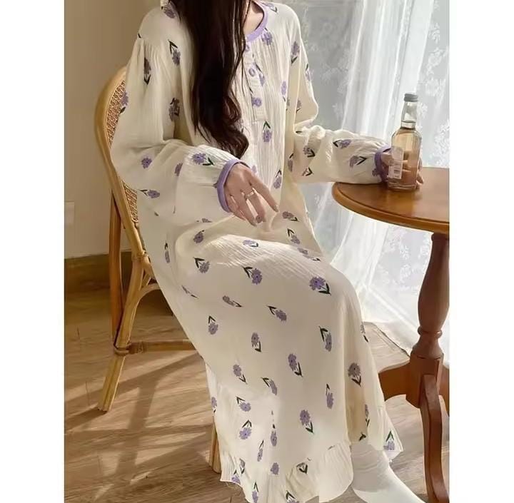 Women Floral Nightgown O-neck Nightwear Sleepwear 533598 Women Floral Nightgown O-neck Nightwear Sleepwear 533598