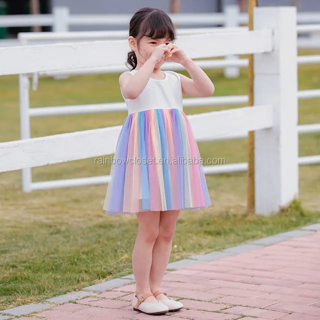 Kids' Cotton Knit Top and Colorful Mesh Skirt One Piece Tutu Dress 4-5Y X3150966 Kids' Cotton Knit Top and Colorful Mesh Skirt One Piece Tutu Dress 4-5Y X3150966