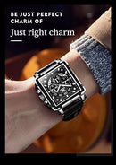 OLEVS Square Chronograph Leather Watch W7531 - TUZZUT Qatar Online Shopping