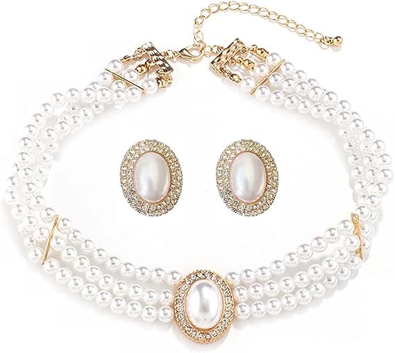 Aleasha White Pearl Necklaces Earrings Set AL88