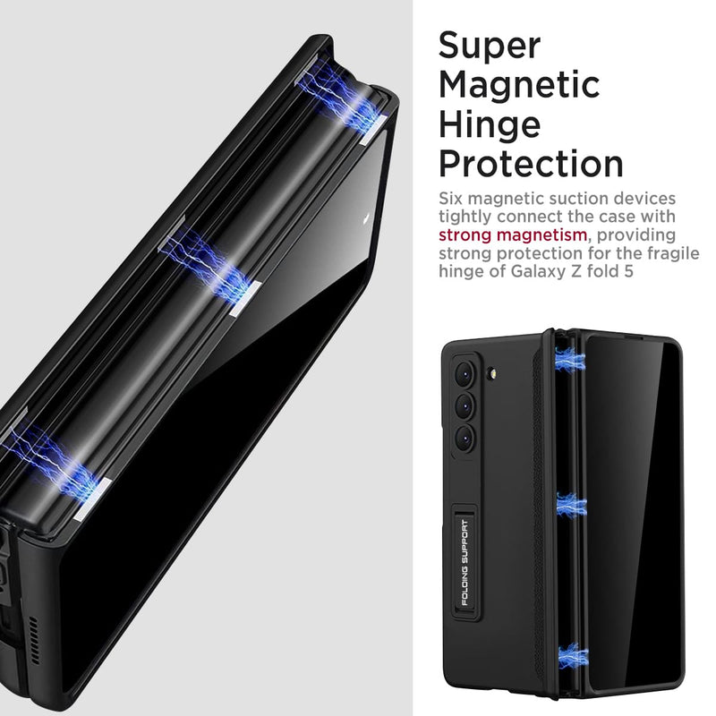 Miimall for Samsung Galaxy Z Fold 5 Case with Privacy Screen Protector, Built-in Convenient Adjustable Kickstand