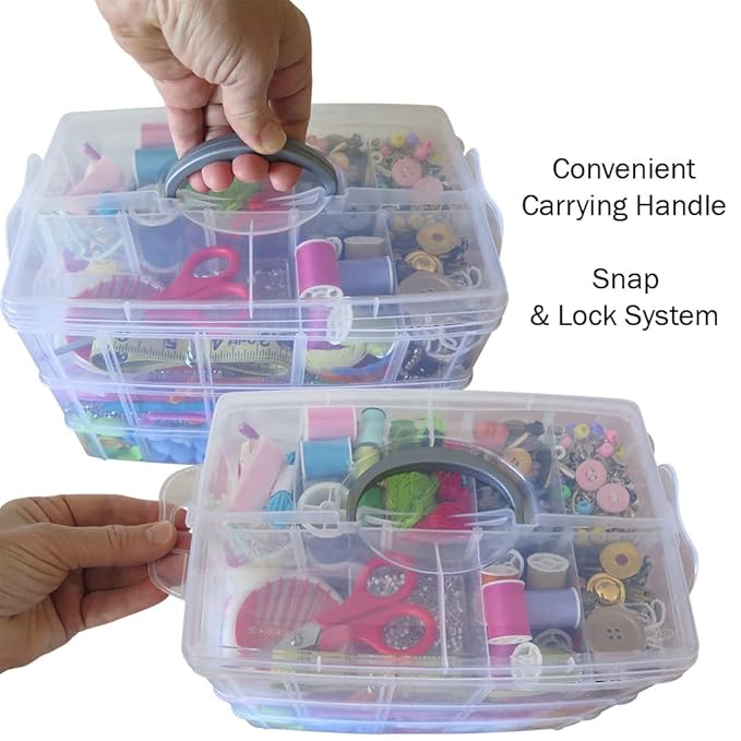 Evelots Storage Box-Clear-Stackable-Snap-60 Slots-Craft/Jewelry/Hardware-6 Trays - TUZZUT Qatar Online Shopping