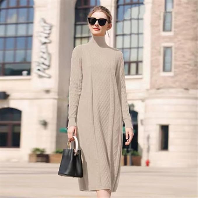 Autumn Winter High Neck Warm Wave Pattern Long Sweater 72556