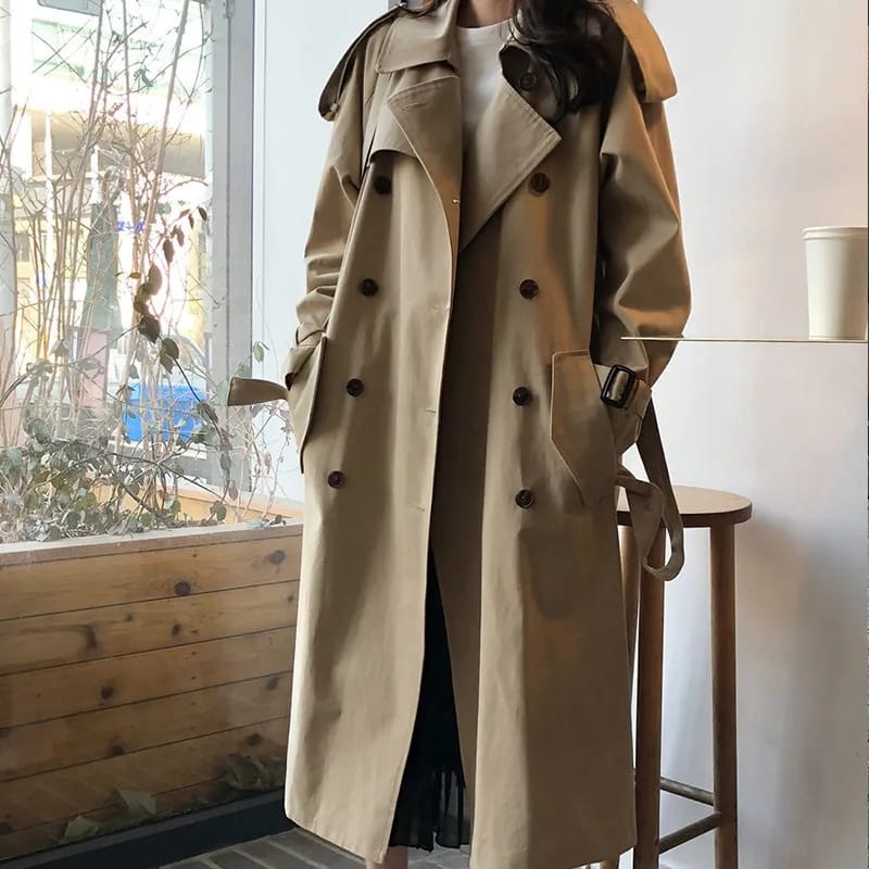 Spring Autumn Trench Coat Women Clothes Long Korean Fashion Double Breasted Windbreaker Student Loose Ladies Overcoat B-35321 - Tuzzut.com Qatar Online Shopping
