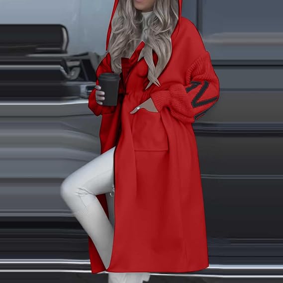 Women Fashion Letter Knitted Hooded Jackets Zipper Drawstring Long Overcoat 169469 Women Fashion Letter Knitted Hooded Jackets Zipper Drawstring Long Overcoat 169469