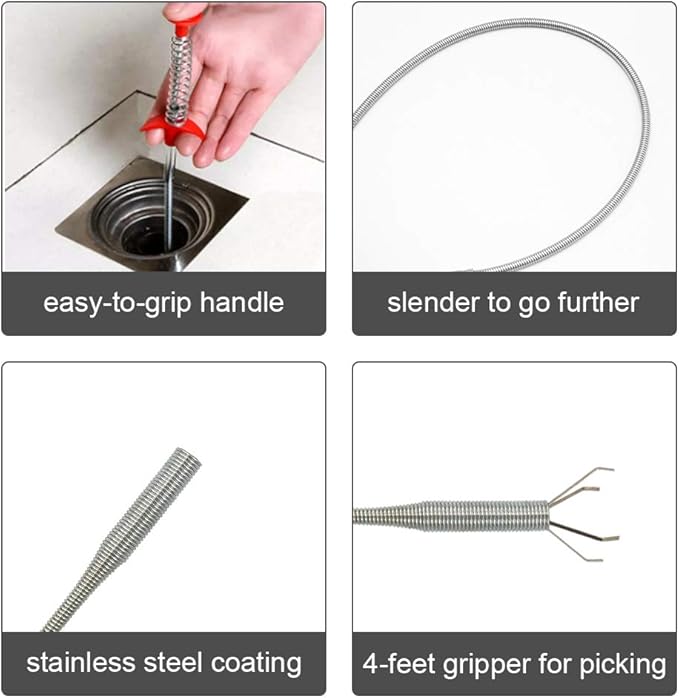 Drain Snake, Spring Pipe Dredging Tool 21” Telescopic Flexible Pickup Claws Reusable Clog Remover For Drains Sink Toilet Vents