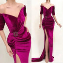 Velvet Mermaid Prom Dresses Off Shoulder Half Sleeves Pleats Side Split Evening Dress  440IJC - TUZZUT Qatar Online Shopping